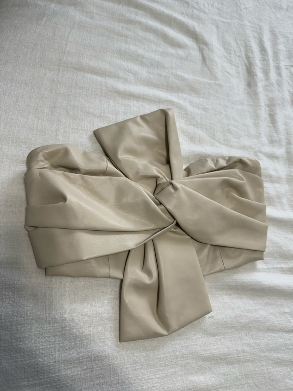NEW Aria Faux Leather Strapless Bow Top - Beige